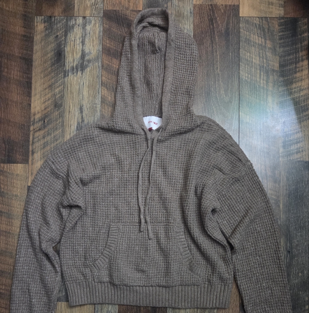 Pink Rose Womens Taupe Zip-Up Sweater Size M